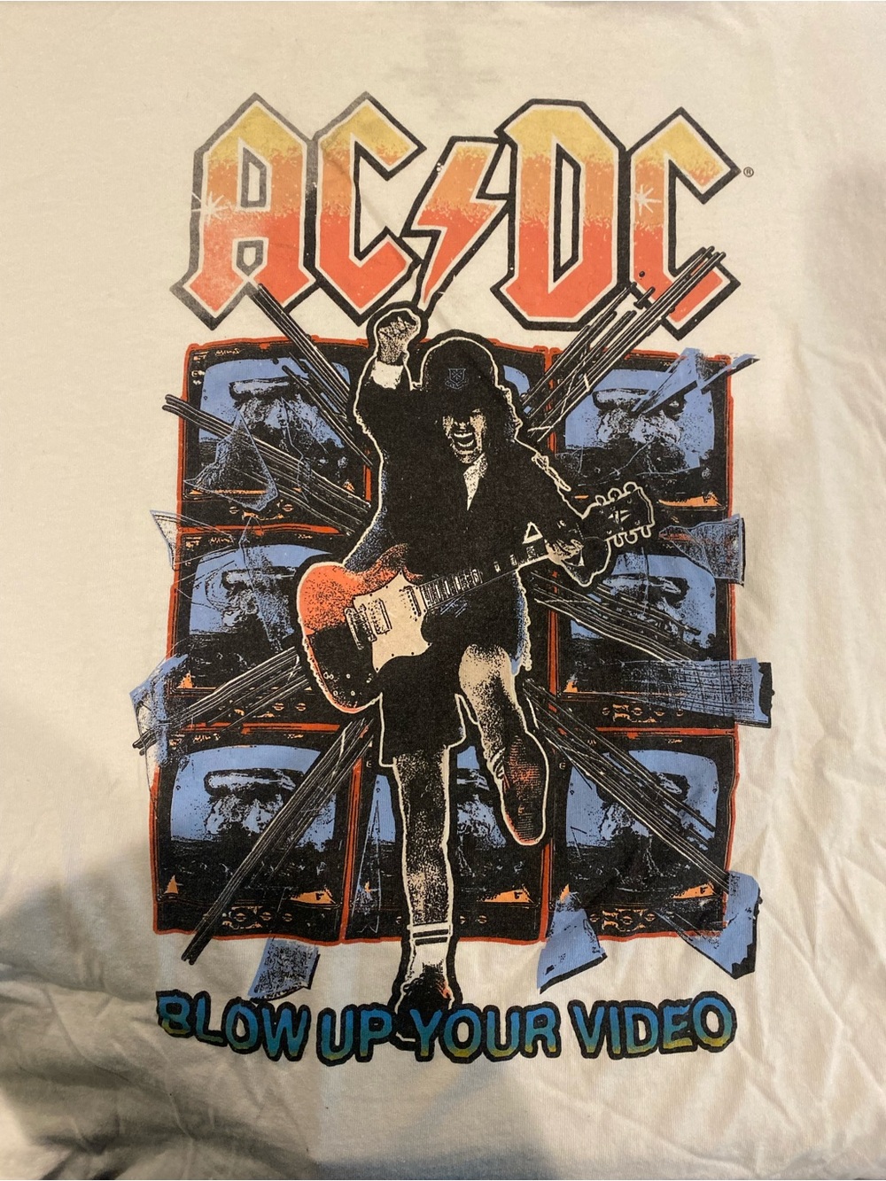 AC/DC Blow Up Your Video White Graphic T-Shirt 2XL Rock & Pop Music Tee